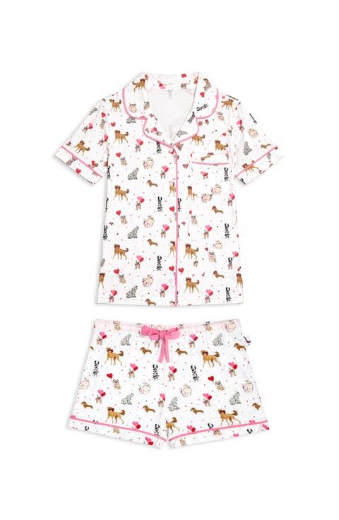 Heart Puppy Print Short Sleeve Jersey PJ - PLUSH
