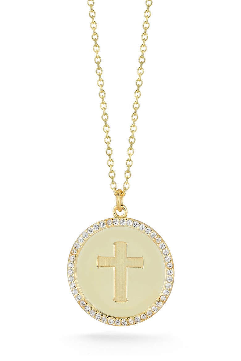 14K Gold Plated Cubic Zirconia Cross Medallion Pendant Necklace, Main, color, GOLD