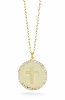 14K Gold Plated Cubic Zirconia Cross Medallion Pendant Necklace