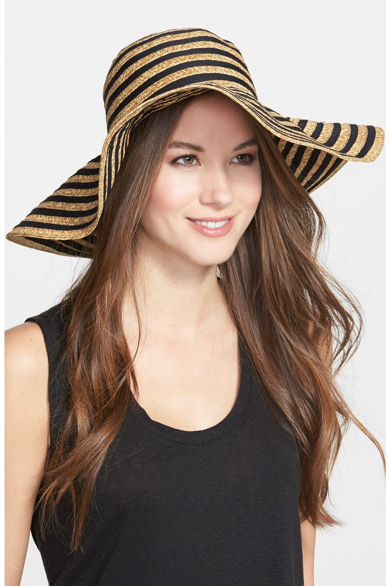 'Mix It Up' Floppy Straw Hat, Main, color, BLACK/ NATURAL