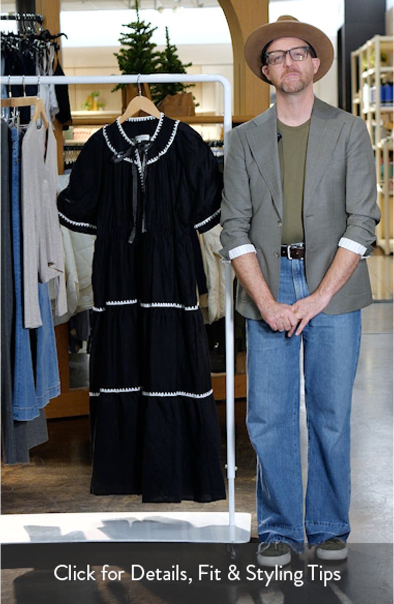 Embroidered Puff Sleeve Tiered Midi Dress, sales video thumbnail