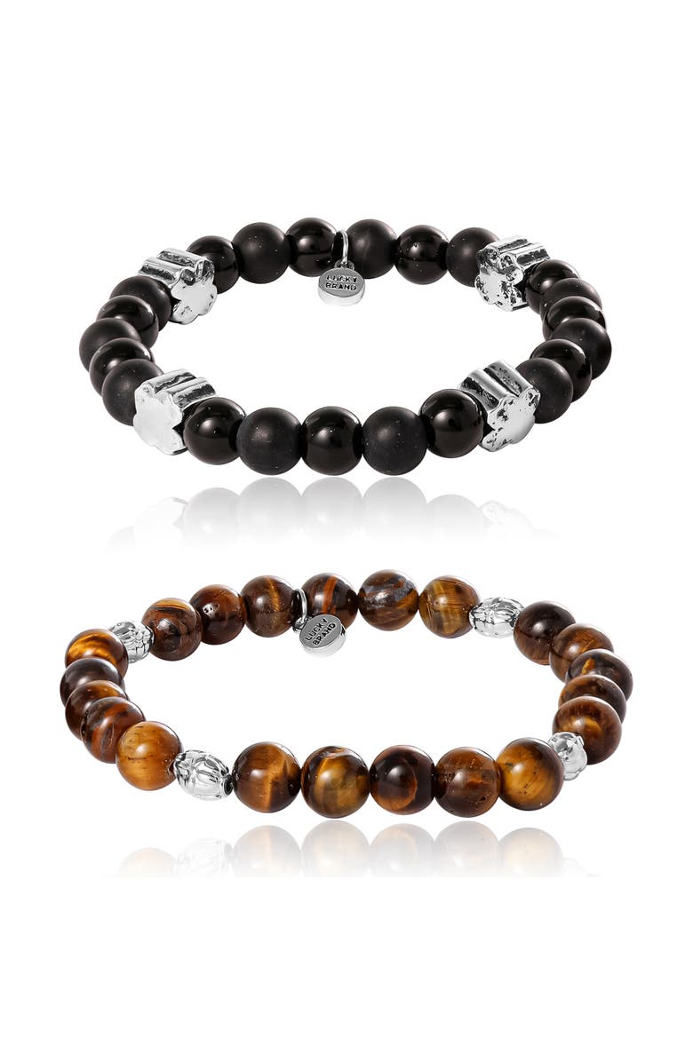 Lucky Brand Stretch Stone Bracelet Set, Main, color, Black, Brown