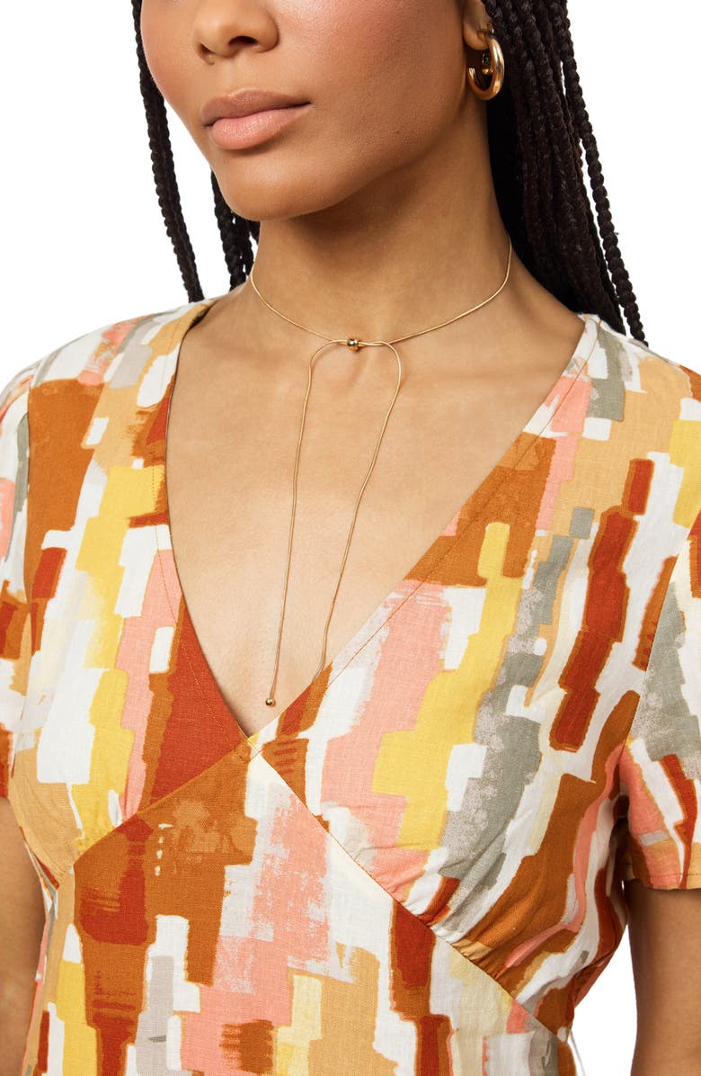 Scotch & Soda V-Neck Linen Blend Dress, Alternate, color, Moroccan Rug