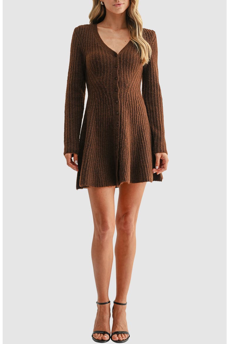 Buttoned Long Sleeve Sweater Dress, Main, color, BROWN