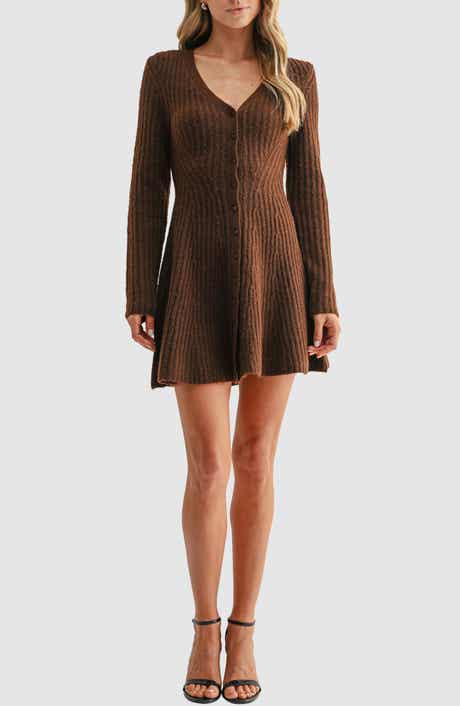 Buttoned Long Sleeve Sweater Dress