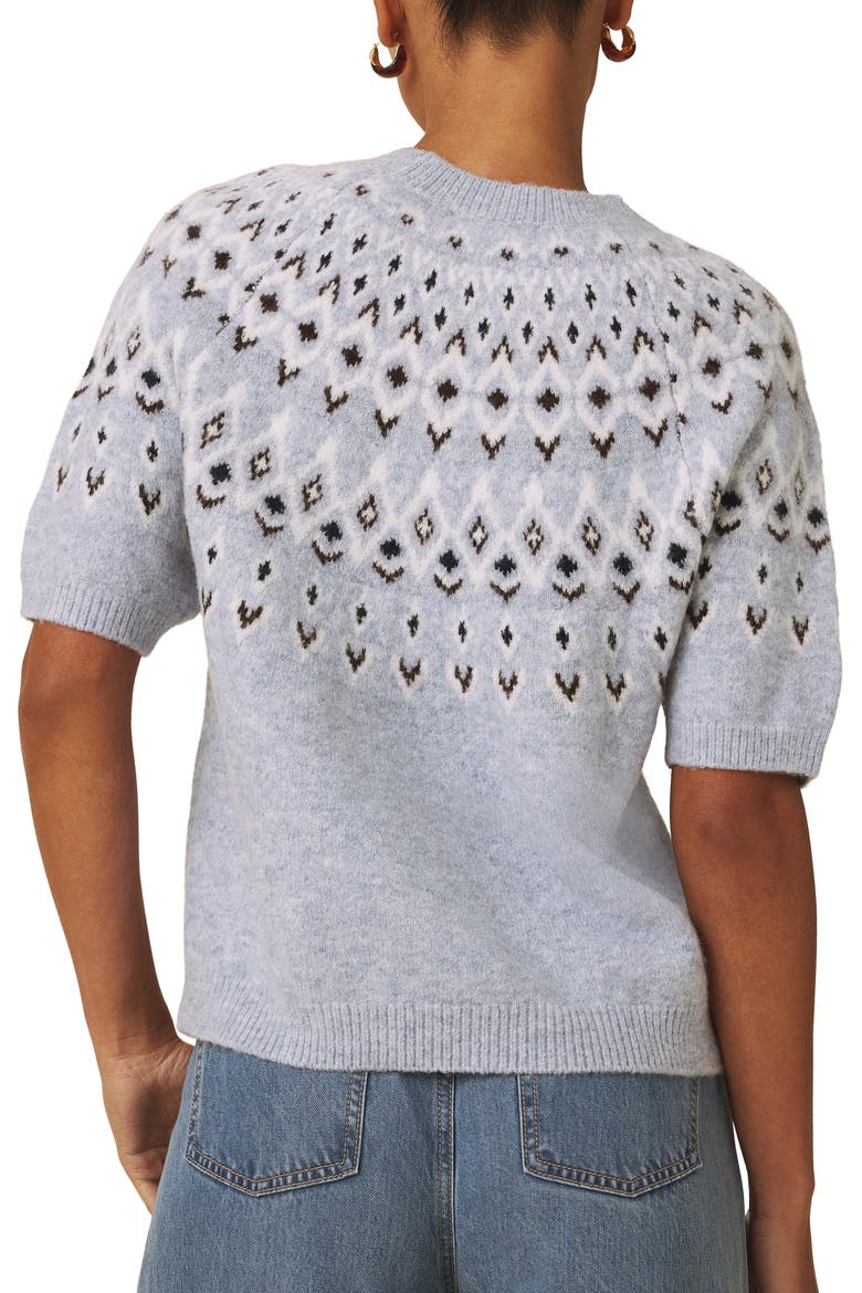 Fair Isle Short Sleeve Sweater, Alternate, color, LIGHT BLUE