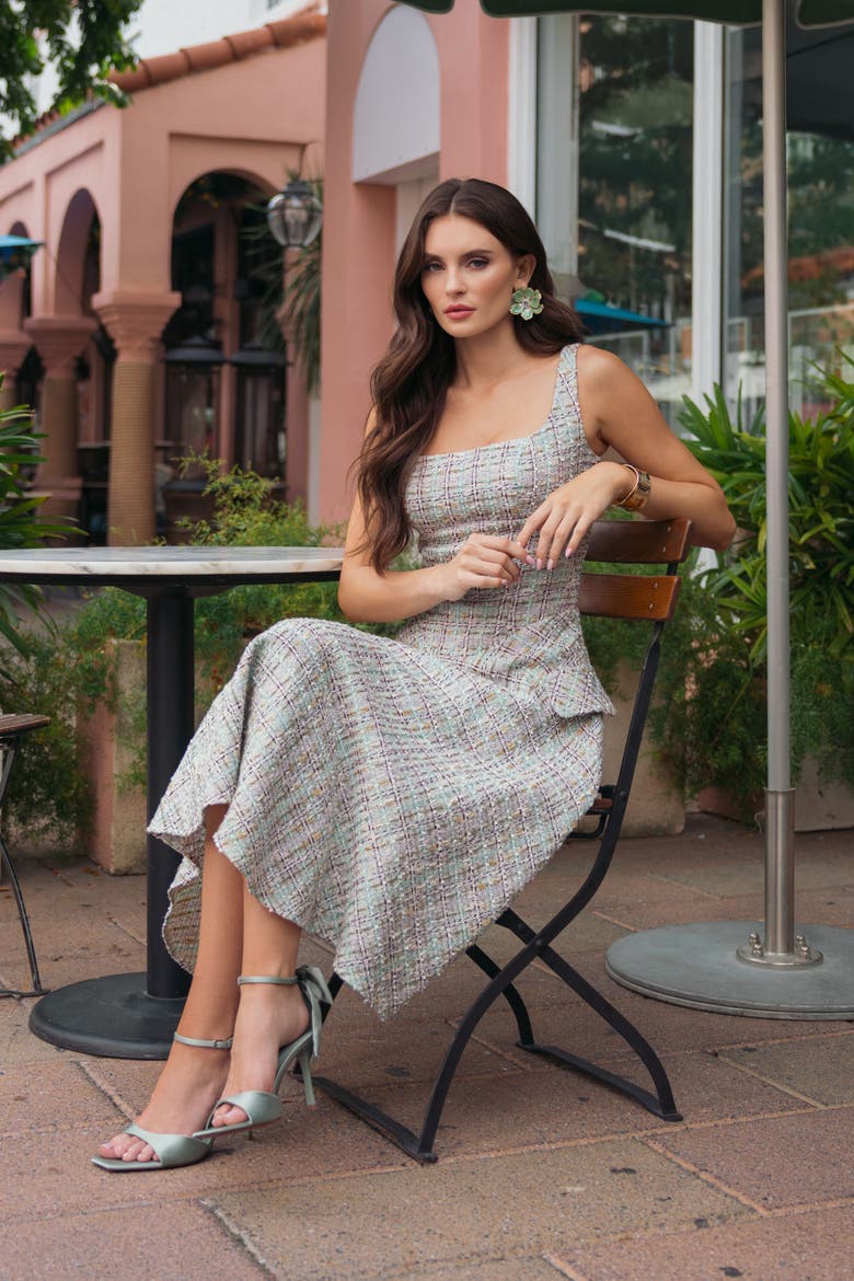 Sleeveless Drop Waist Boucle Midi Dress, Alternate, color, Pastel Multi