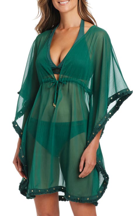 Fringe Trim Sheer Cover-Up Caftan