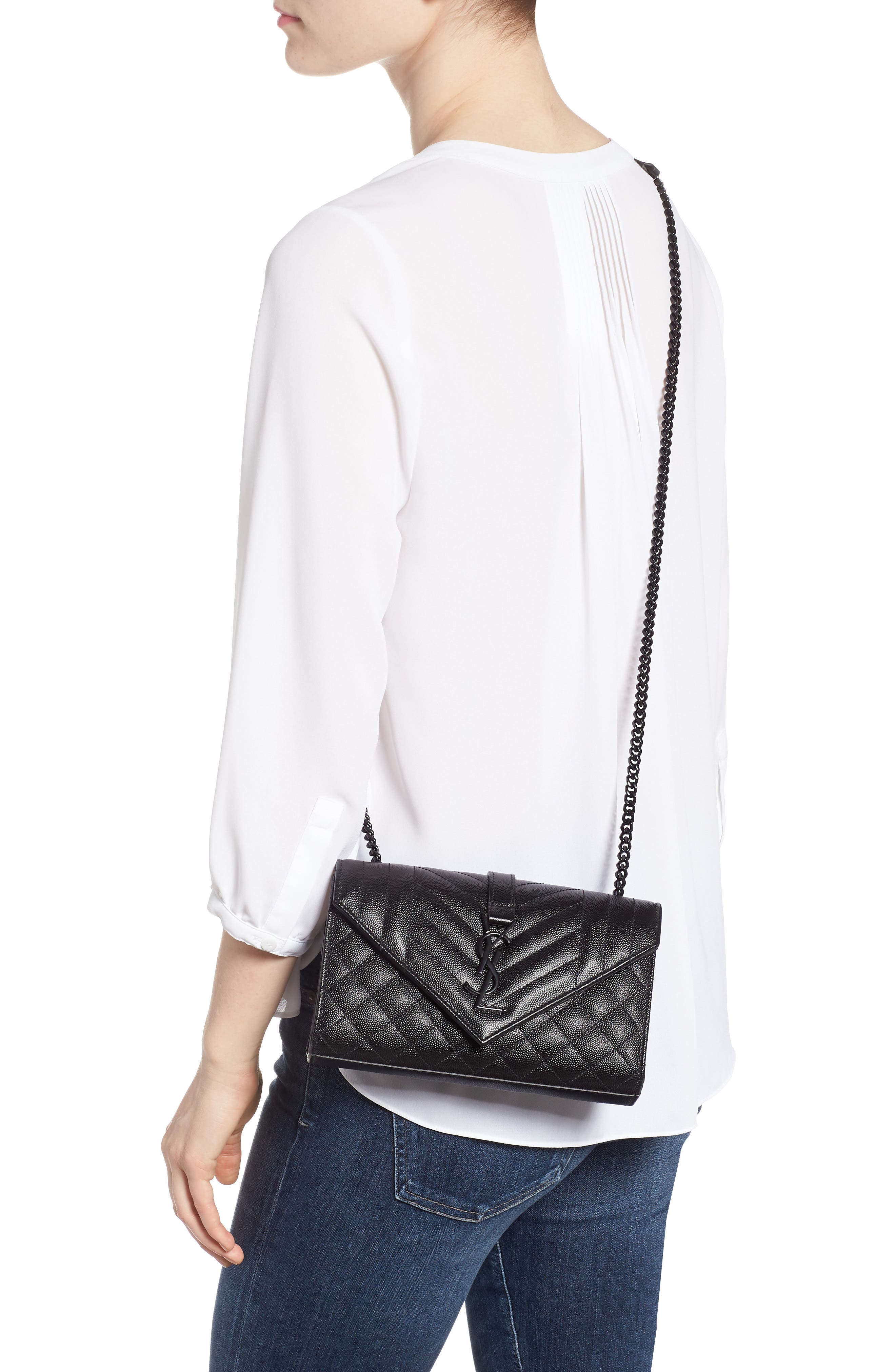 Saint Laurent Small Cassandre Leather Shoulder Bag, Alternate, color, 