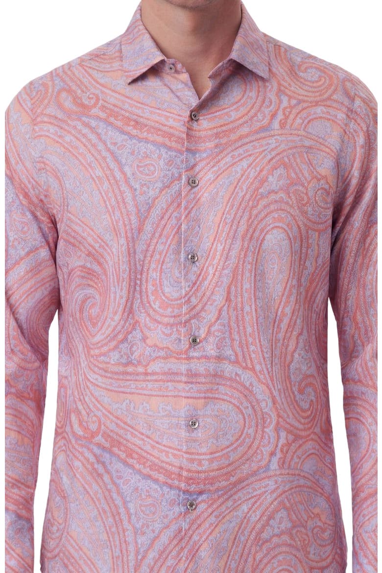 Uomo Wild Paisley Oxford Long Sleeve Fine Linen Shirt, Alternate, color, Pink