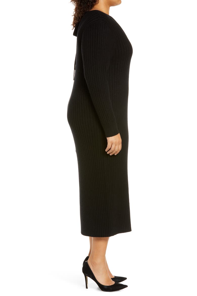 x BFF Hollie Tie Back Long Sleeve Sweater Dress, Alternate, color, BLACK