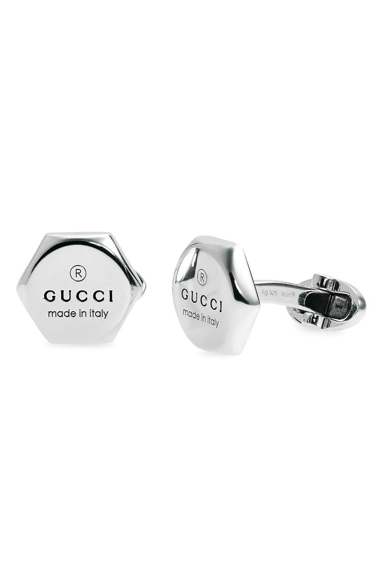 Gucci Trademark Cuff Links, Main, color, Silver