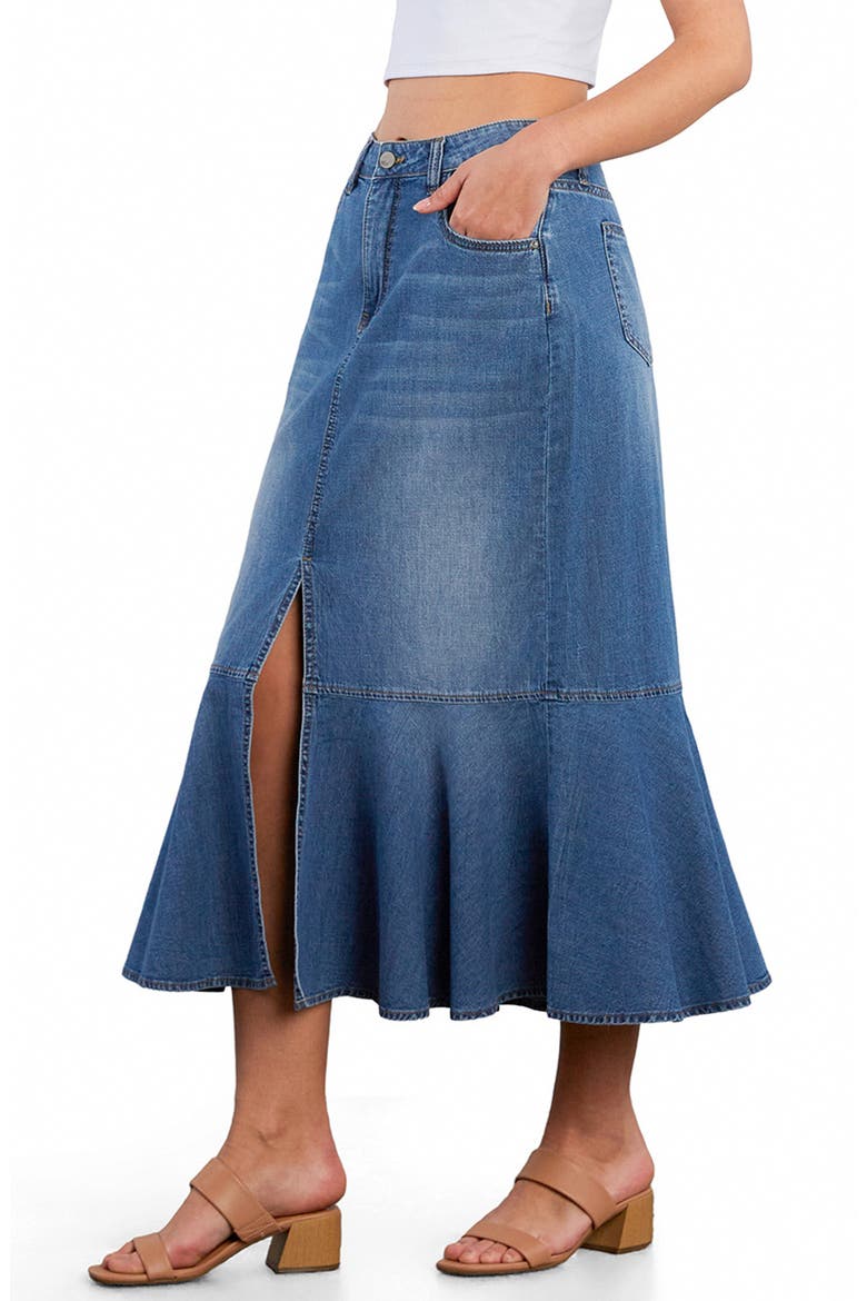 Denim Midi Mermaid Skirt, Alternate, color, DENIM BLOOM