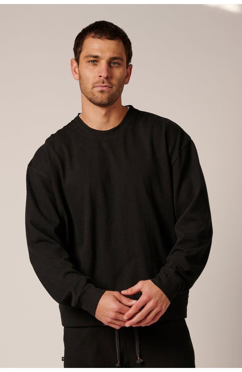 LEISURE LAB Cotton Lounge Crewneck, Main, color, Onyx