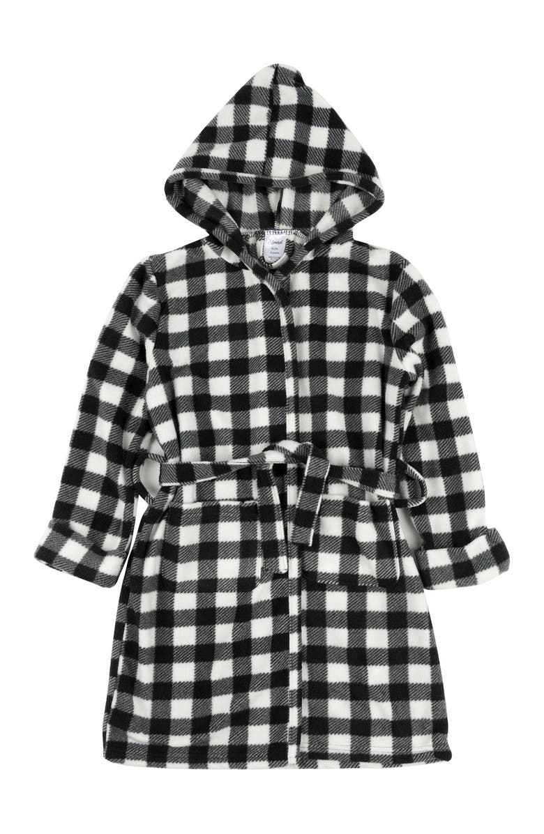 Leveret Black and White Fleece Hooded Robe, Main, color,