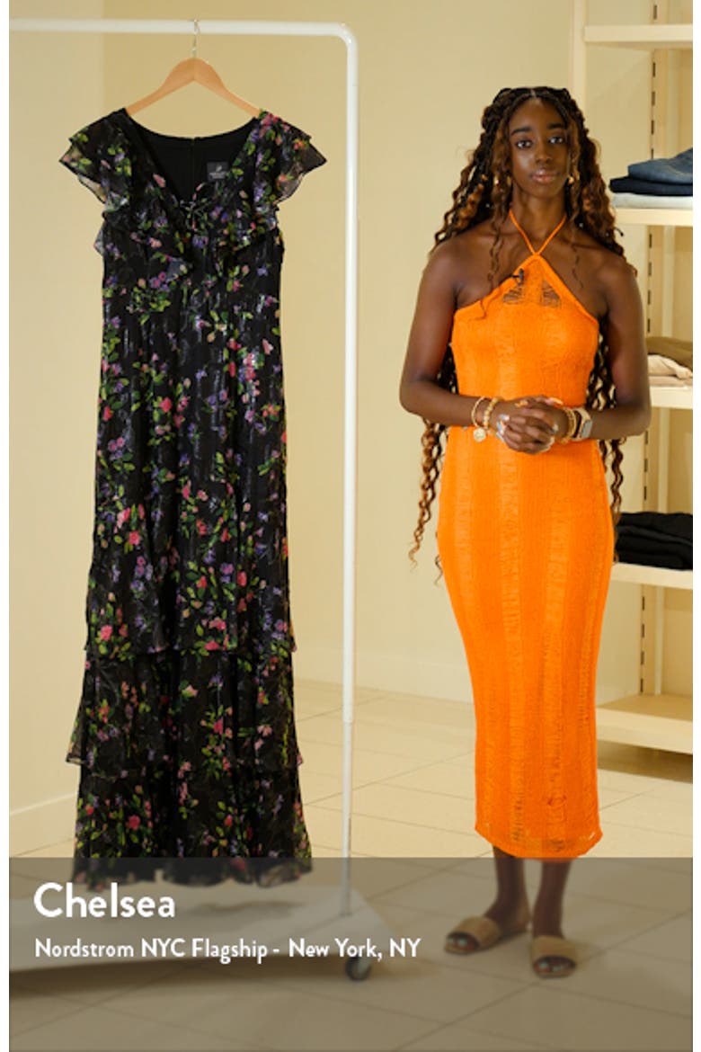 Tiered Floral Print Lace-Up Chiffon Gown video