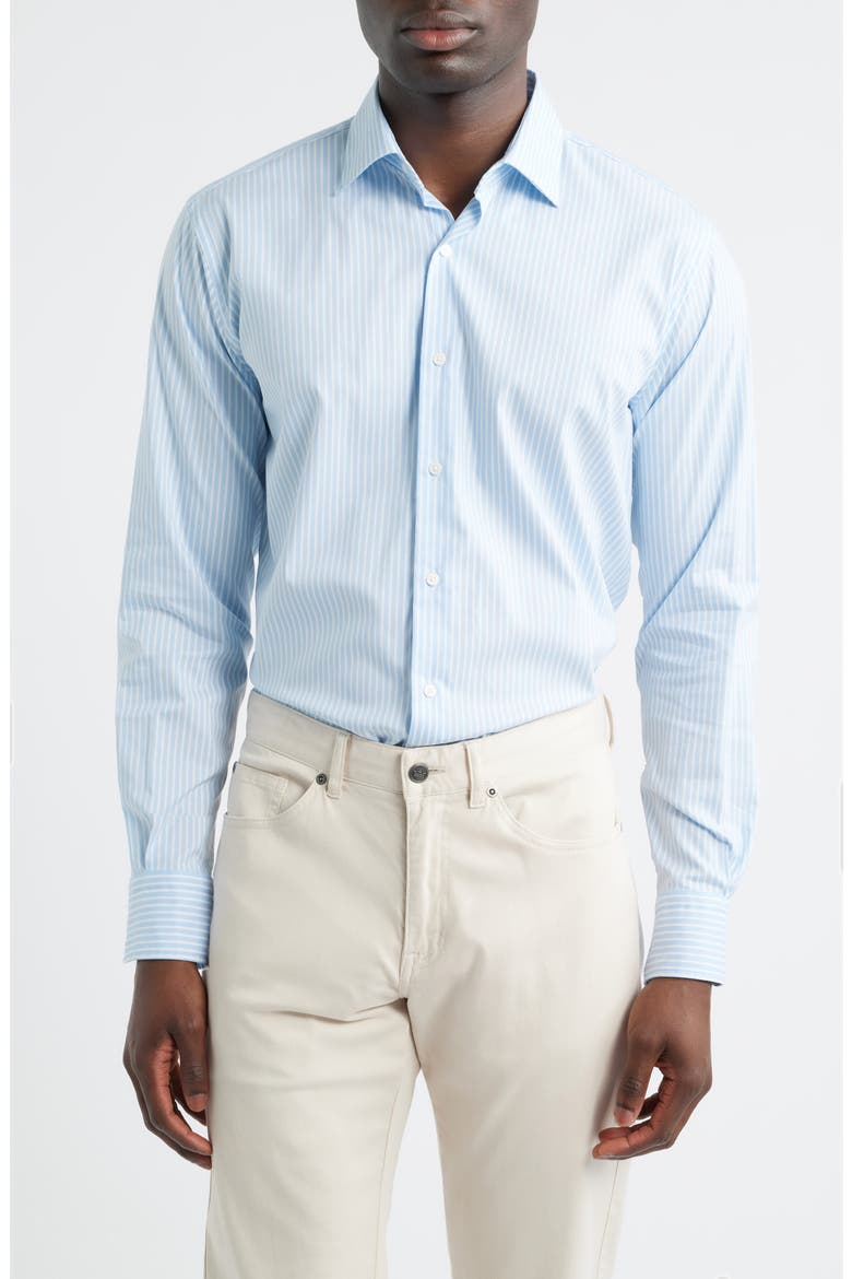 Langley Stripe Crown Lite Performance Twill Button-Up Shirt, Main, color, COTTAGE BLUE