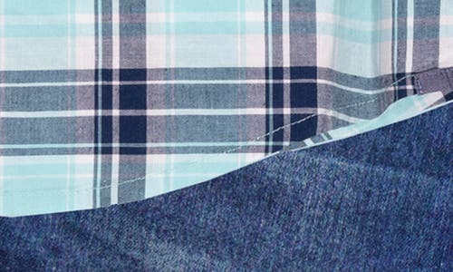 Joe's Plaid Short Sleeve Button-up Shirt & Denim Shorts Set In Aqua