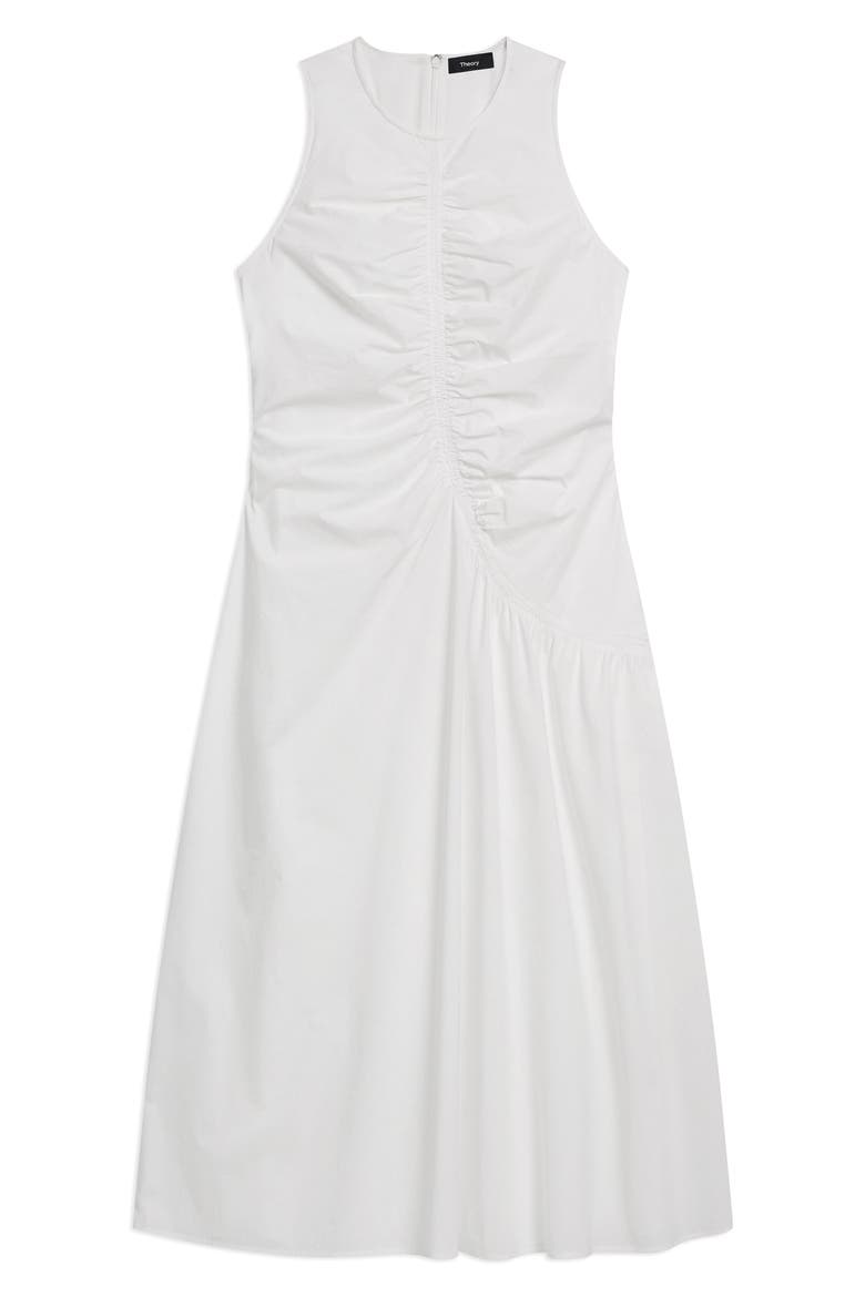 Asymmetric Ruched Sleeveless Midi Dress, Alternate, color, WHITE
