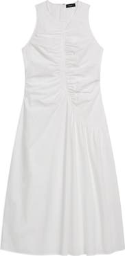 Theory Asymmetric Ruched Sleeveless Midi Dress