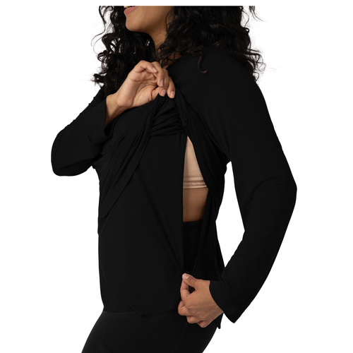 Kindred Bravely Bamboo Nursing & Maternity Long Sleeve T-shirt In Black In Black