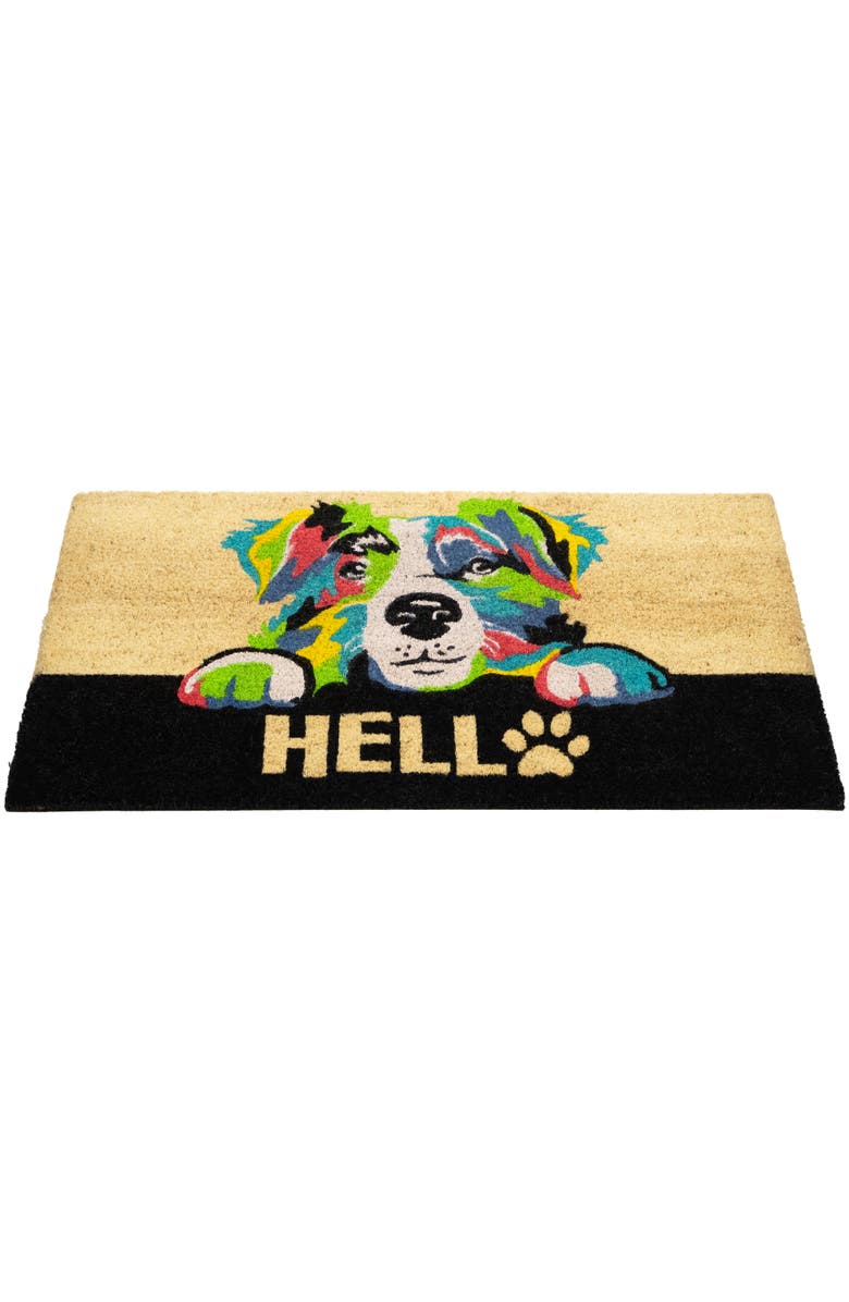 Northlight Ivory and Black "Hello" Multicolor Dog Outdoor Coir Doormat 18" x 30", Alternate, color, Multi