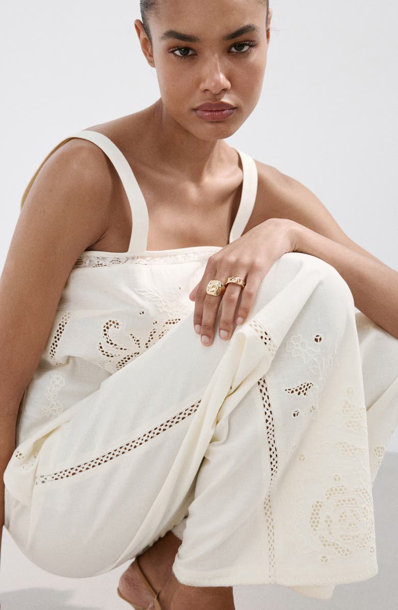 MANGO Wide Leg Openwork Embroidered Pants, Alternate, color,