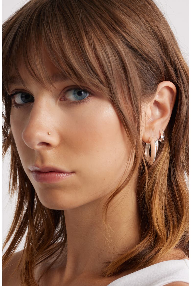 Set of 3 Knife Edge Hoop Earrings, Alternate, color, SILVER
