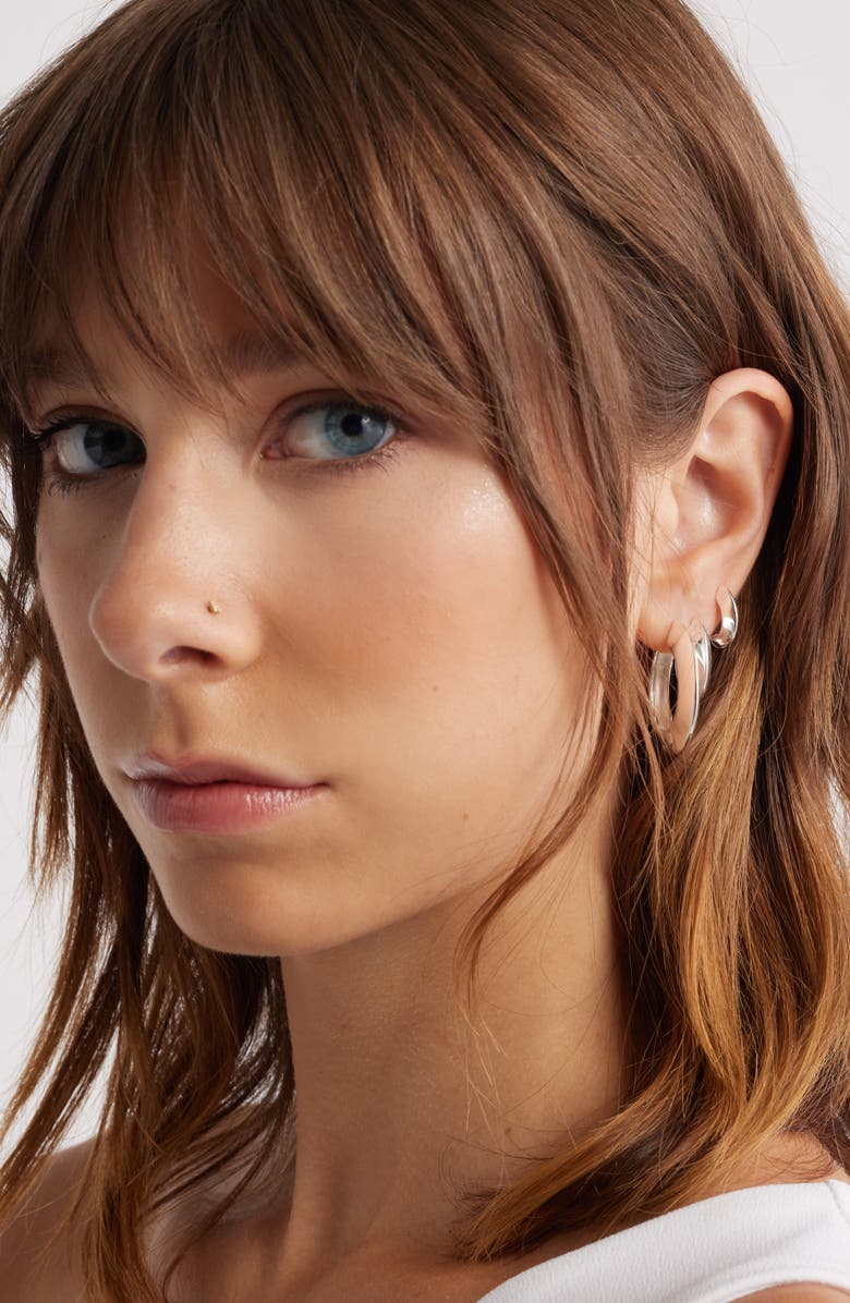 Open Edit Set of 3 Knife Edge Hoop Earrings, Alternate, color, Silver