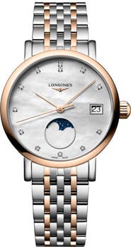 Longines Elegant Collection Diamond Moonphase Bracelet Watch, 30mm