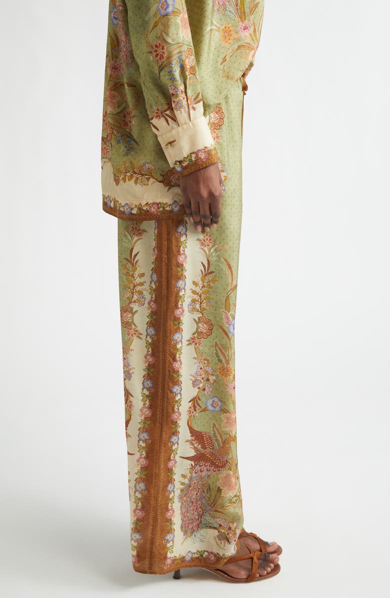 Zimmermann Indra Border Print Relaxed Silk Wide Leg Pants, Alternate, color, Khaki Scarf Floral