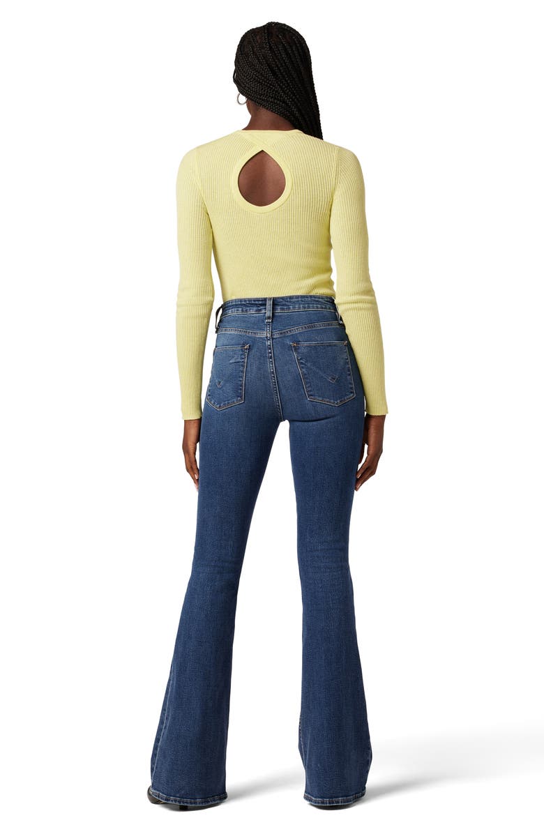 Hudson Jeans Back Keyhole Cutout Organic Cotton Blend Rib Sweater, Alternate, color, Lemon Grass