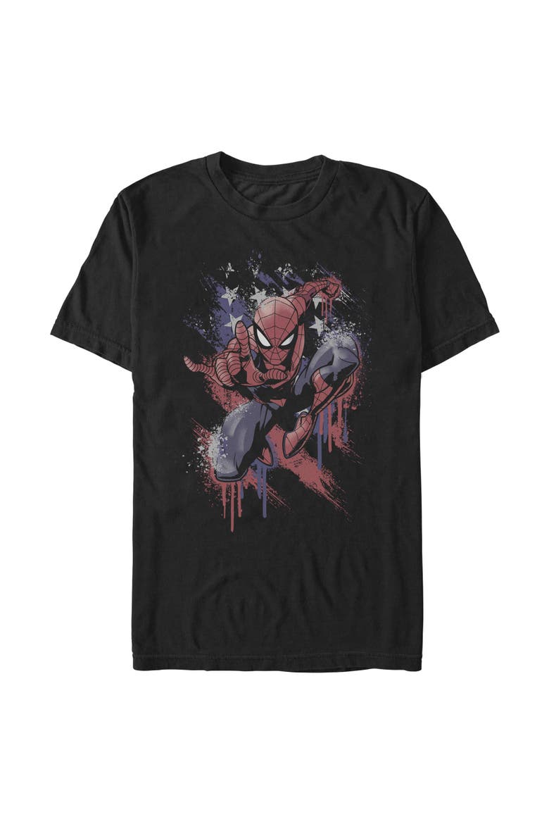 Men's Marvel Spider-Man Spidey Americana Pose  Graphic T-Shirt, Main, color, Black