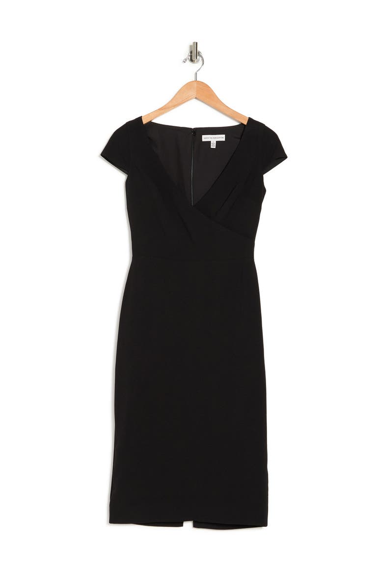 Surplice Neck Cap Sleeve Bodycon Dress, Alternate, color, BLACK