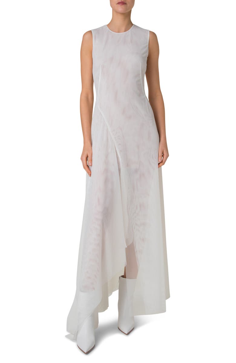 Akris Sleeveless Technical Tulle Gown, Main, color, Ecru