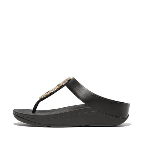 Fitflop Fino Crystal-chain Leather Toe-post Sandals In Black
