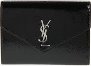 Saint Laurent Cassandre Snakeskin Embossed Patent Leather Envelope Clutch