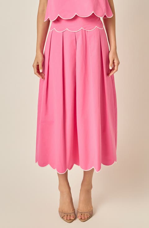 Scalloped Hem Midi Skirt