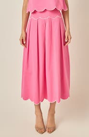 English Factory Scalloped Hem Midi Skirt