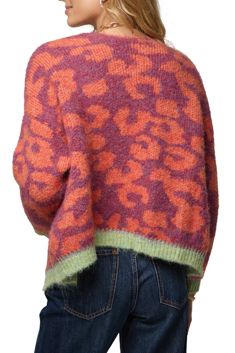 Fuzzy Knit Leopard Print Cardigan, Alternate, color, ORANGE