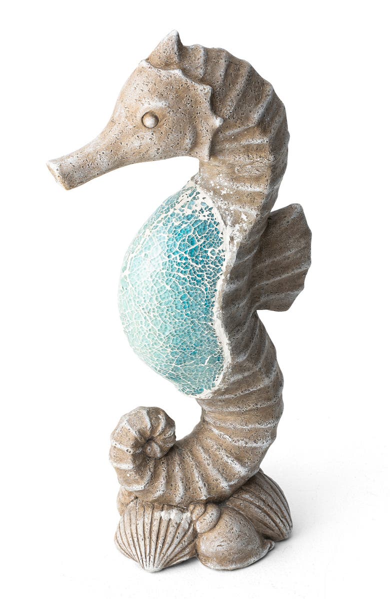 Glitzhome 21"H MGO Marine Faux Granite and Mosaic Sea Horse  Statue, Alternate, color, Blue