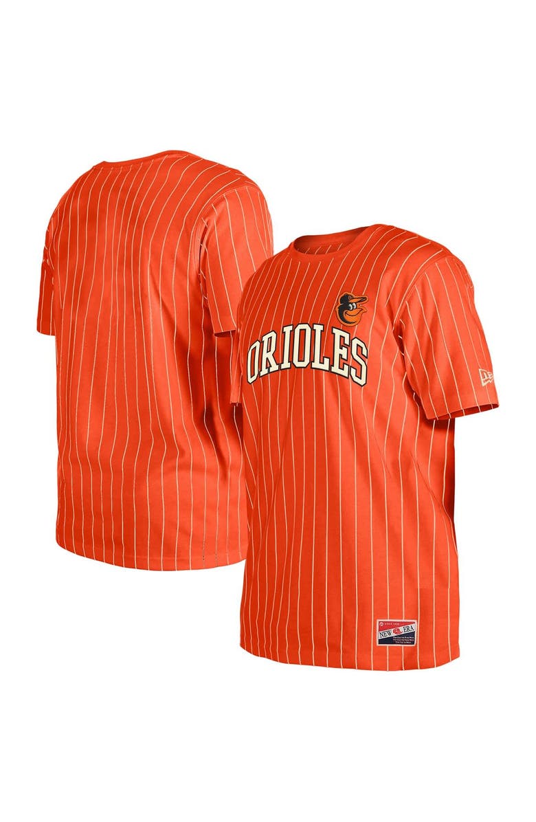 New Era Men's New Era Orange Baltimore Orioles Throwback Pinstripe T-Shirt, Alternate, color, Orange