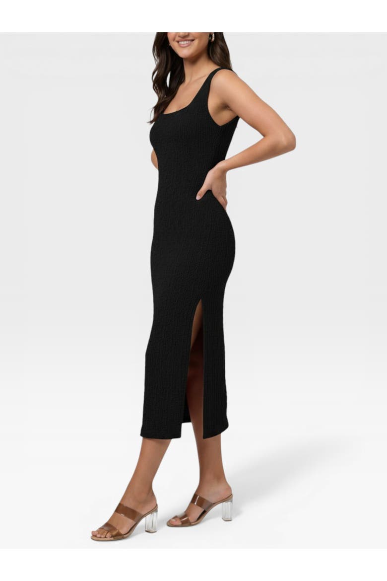 Emi Sleeveless Pucker Knit Midi Dress, Alternate, color, Black