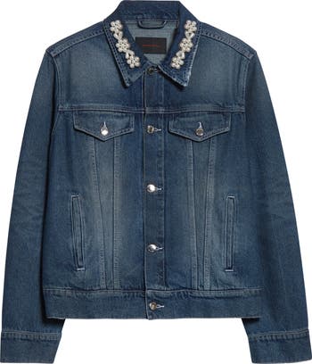 Simone Rocha Faux Pearl Trim Denim Trucker Jacket Nordstrom