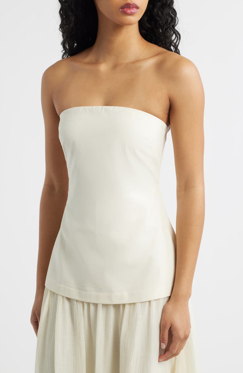 MOON RIVER Strapless Mixed Media Maxi Dress, Alternate, color, Cream