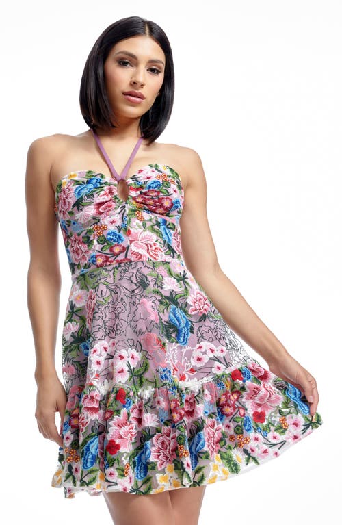 DRESS THE POPULATION DRESS THE POPULATION TRIXIE FLORAL EMBROIDERED FIT & FLARE MINIDRESS