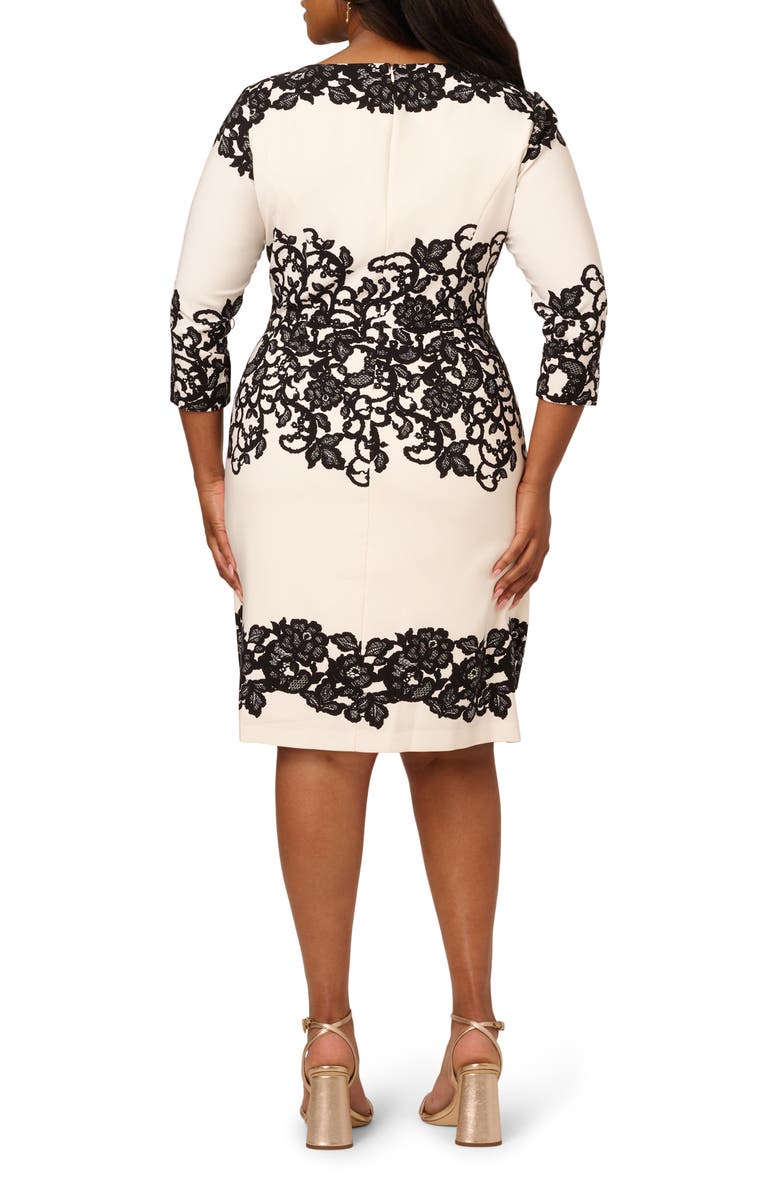 Adrianna Papell Scroll Lace Sheath Dress, Alternate, color, Ivory/ Black