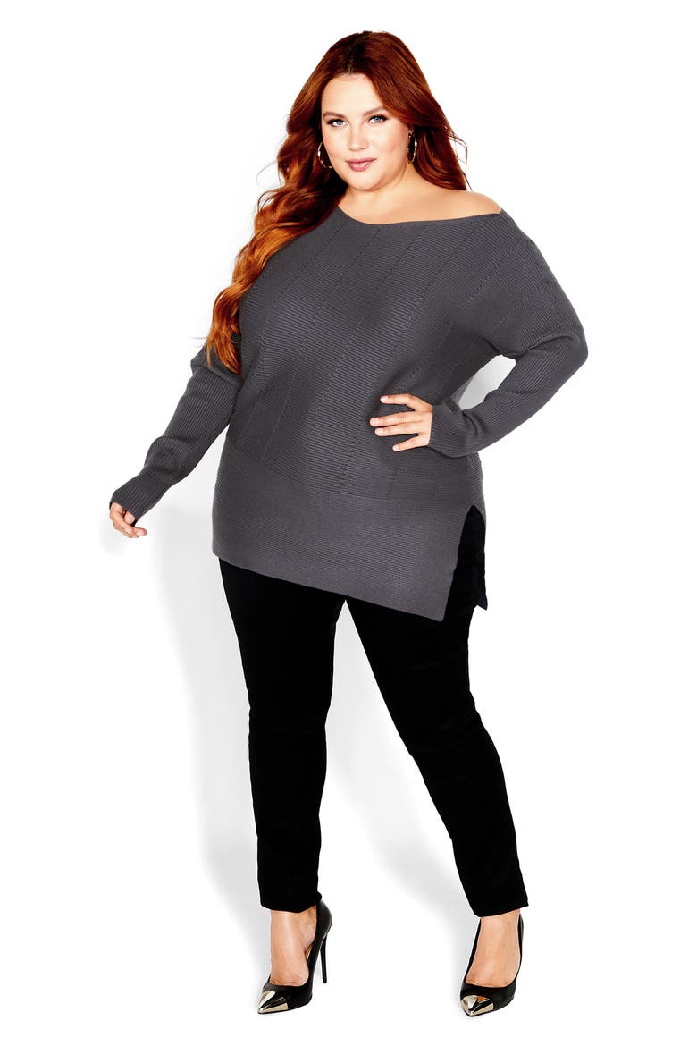 Madeleine Off-the-Shoulder Knit Top, Alternate, color, SMOKE
