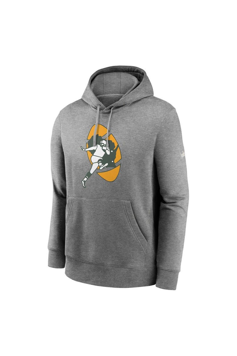 Men's Nike Heathered Gray Green Bay Packers Rewind Club Fleece Pullover Hoodie, Alternate, color, Heather Gray