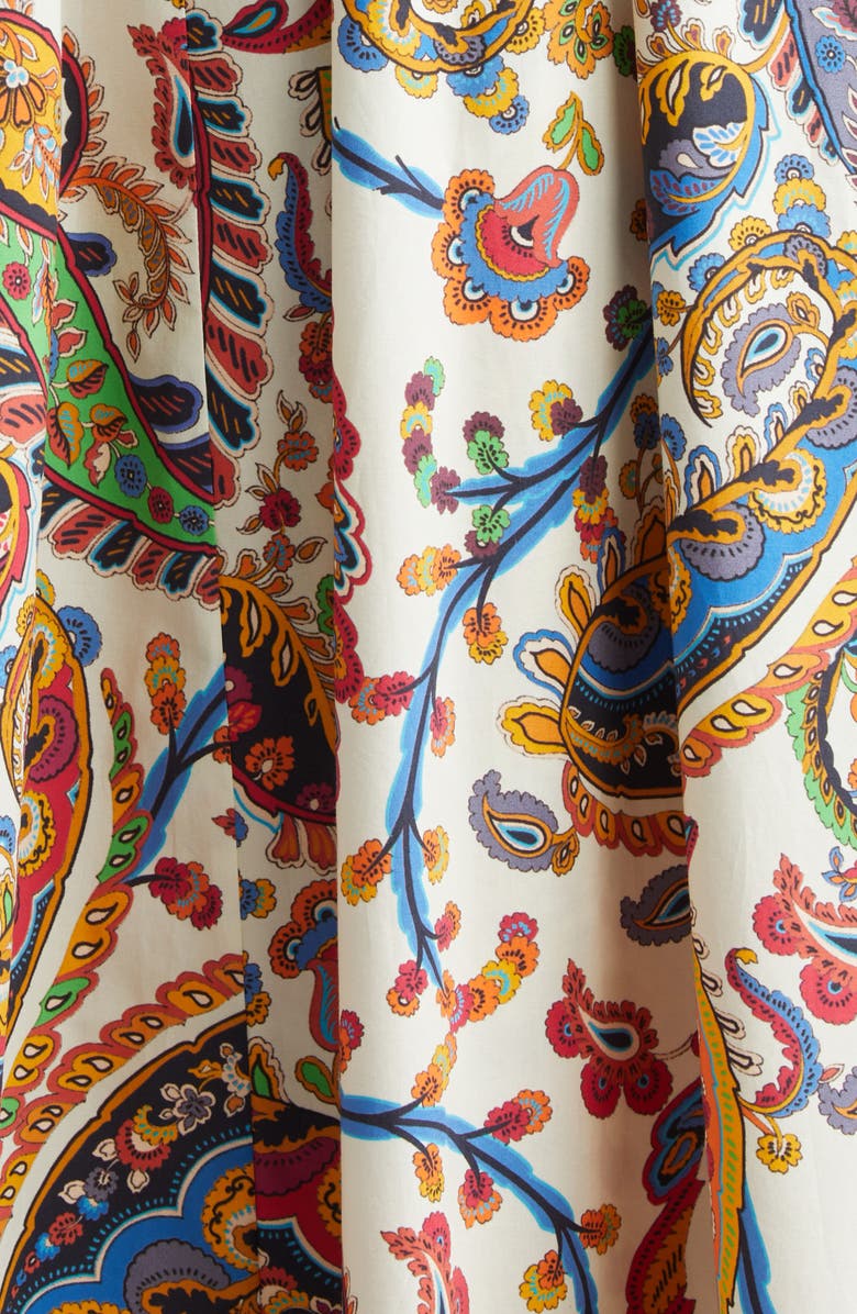 Etro Floral Paisley Belted Cotton Poplin Shirtdress, Alternate, color, Print On White Base